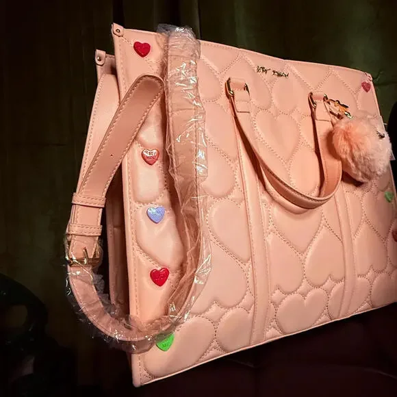 Betsey Johnson Pink Valentine Candy Heart Satchel Crossbody NWT - Picture 6 of 8
